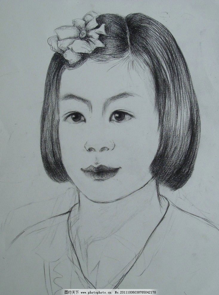 素描人物头像 女孩 素描 人物头像 戴头饰女孩 美术绘画 文化艺术