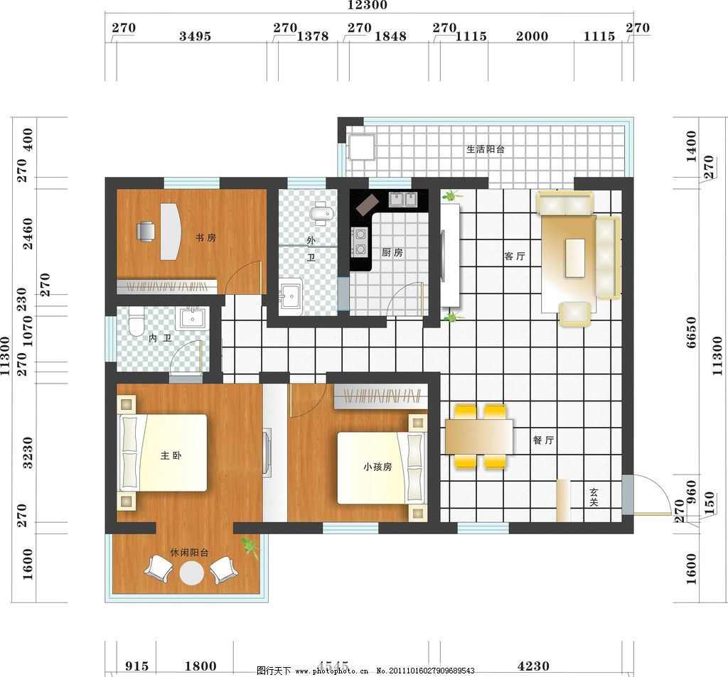 彩色户型平面图 彩色户型图 室内设计 建筑家居 平面户型图 家居设计 房地产素材 广告设计 宣传单页 平面图 矢量 床 沙发 餐桌 衣柜 木地板 厨卫 CDR