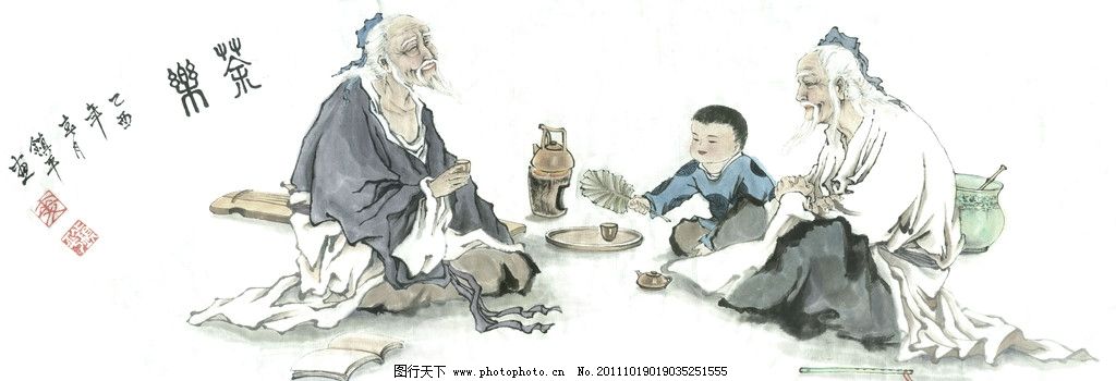 茶乐 水墨画 水墨人物 中国水墨人物画 中国水墨画 水墨 人物画 人物 工笔画 艺术 古典 绘画书法 文化艺术 古典人物 壁画 古典画 国画 人物国画 群山 群山国画 老人 小孩 白发老人 茶壶 喝茶 笛子 古筝 谈笑 JPG 设计 100DPI