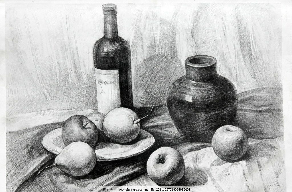 静物罐子组合素描图片展示_静物罐子组合素描图片下载