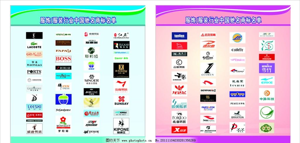 服饰 服装行业中国驰名商标名单图片_展板模板