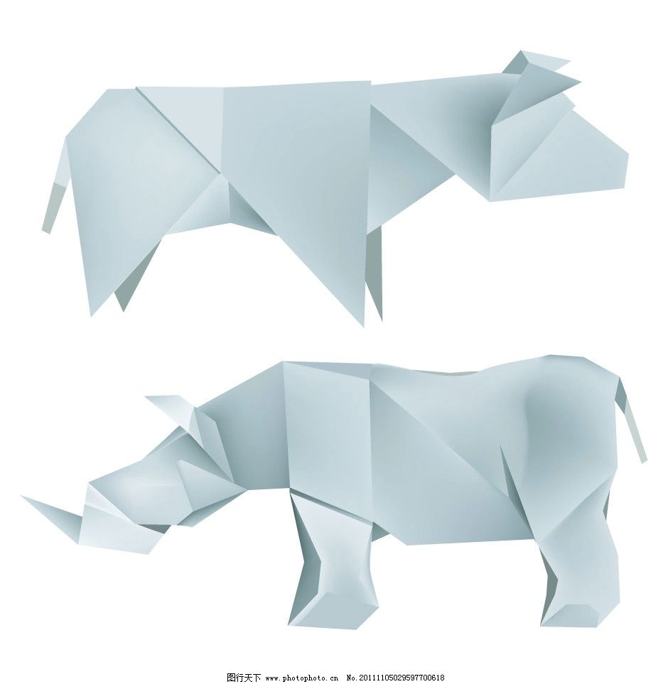 折纸卡通动物图片,动物轮廓折纸 犀牛 矢量素材 广告设计矢量素材-图行天下图库