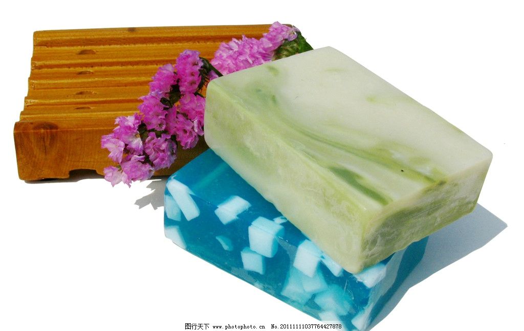 手工香皂图片,木盒 紫色 陪衬 绿色 蓝色 佛手柑-图行天下图库