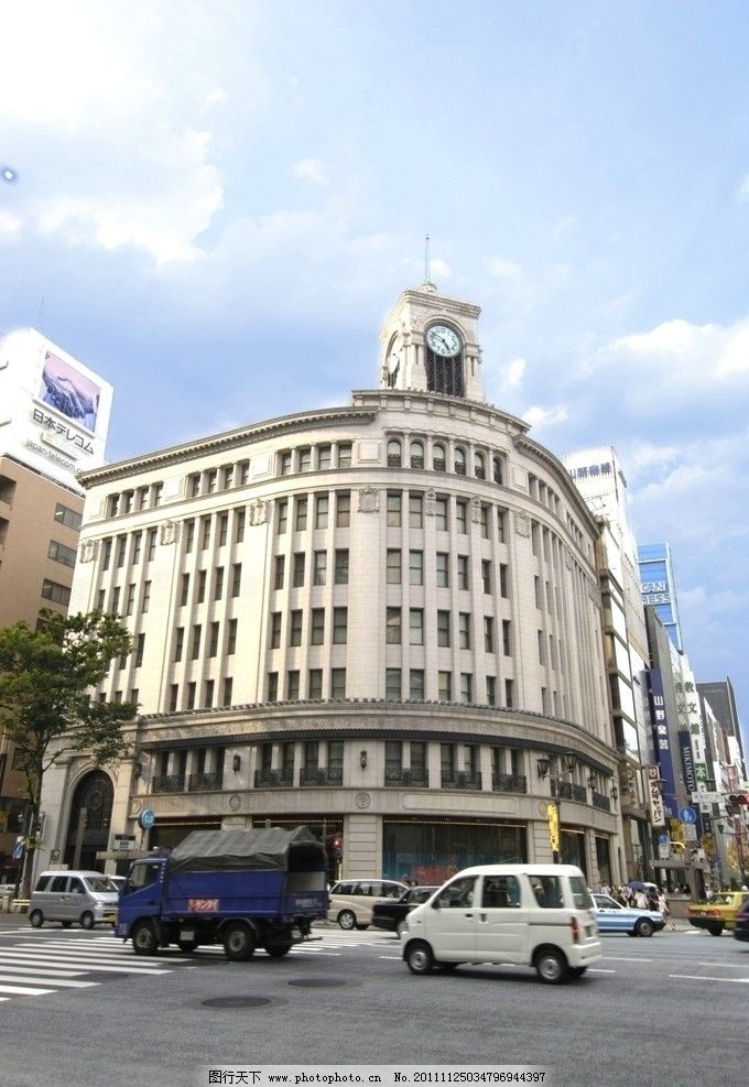 商务楼 日本 大楼 广角 欧式 大钟 转角 建筑景观 摄影