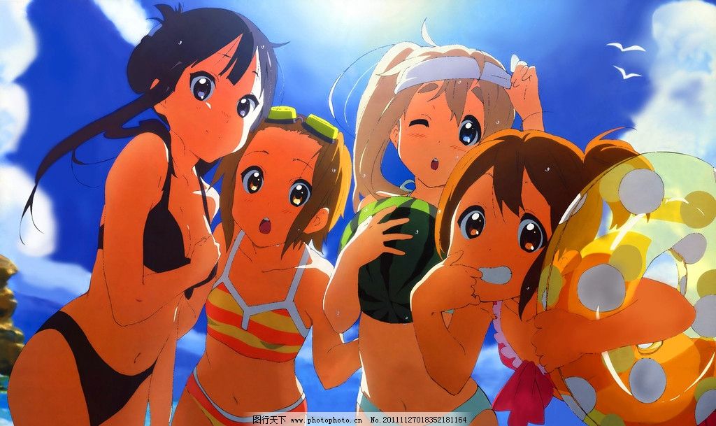 夏日图片,女孩 泳装 蓝天 性感 卡通 绘本 手绘-